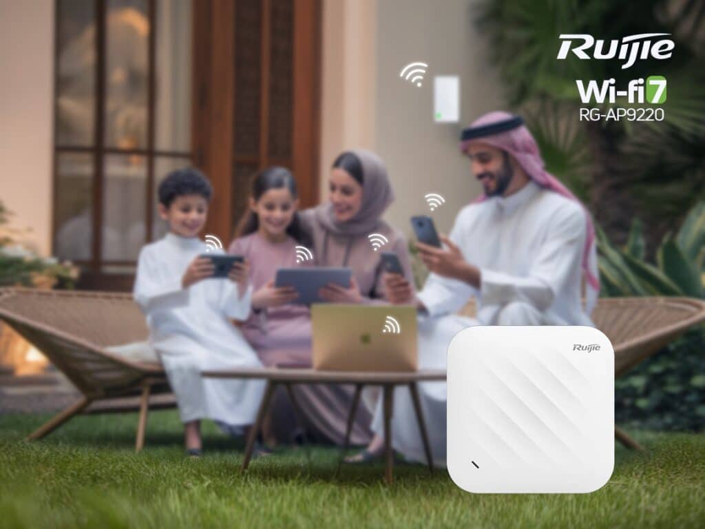 Family enjoying Wi-Fi outdoors together.
